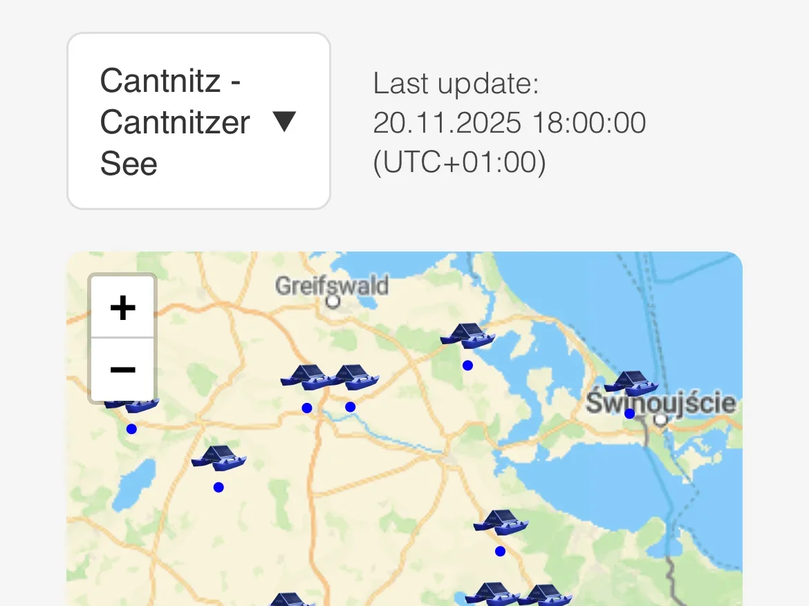 WAMO Dashboard · mobile view with station selection and map section