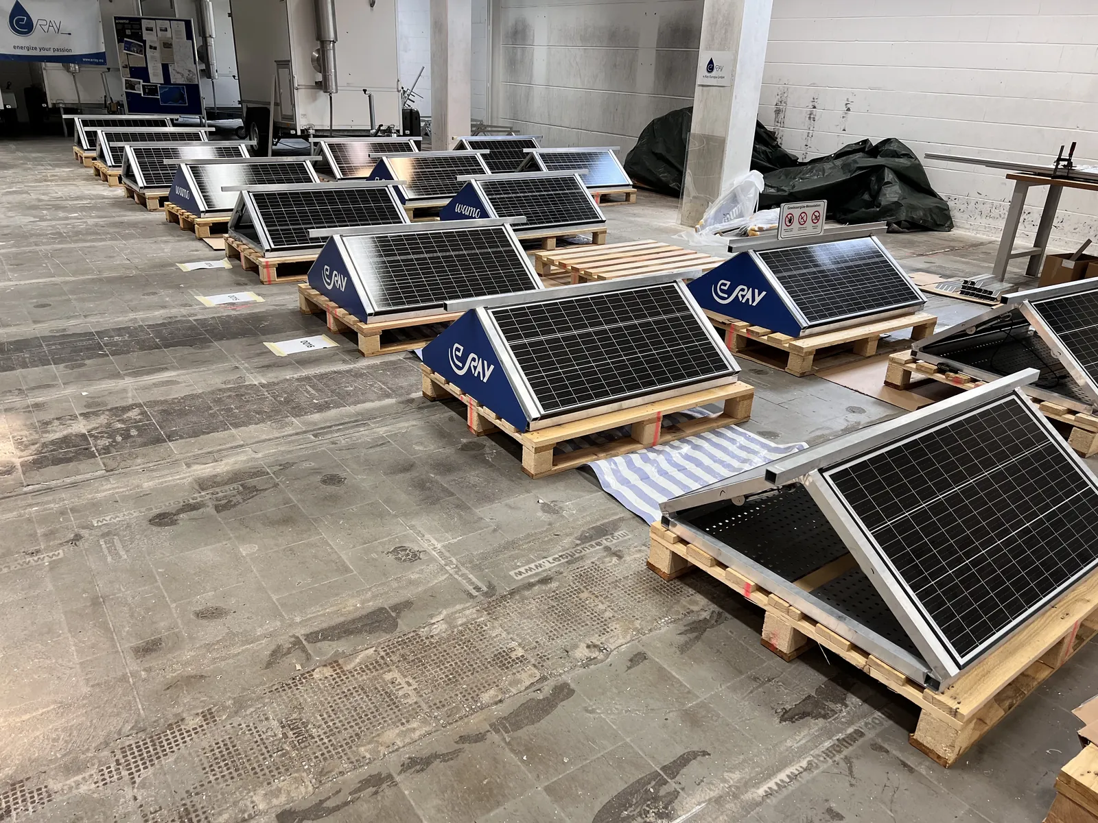 Assembled WAMO decks in the workshop hall