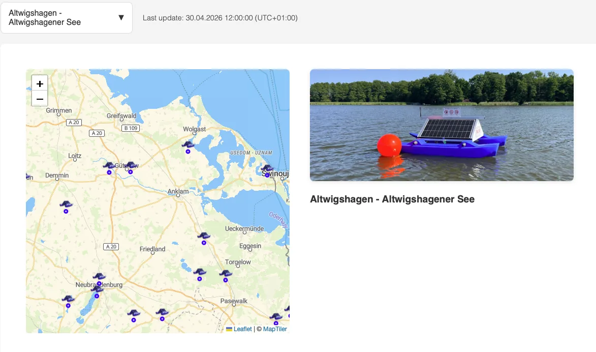 RoSyRe dashboard with map overview and WAMO station · the project’s main result