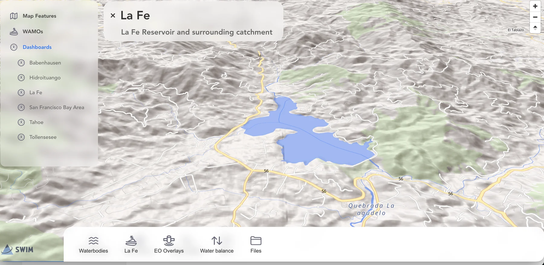 SWIM Extensions · La Fe reservoir with catchment area in SWIM